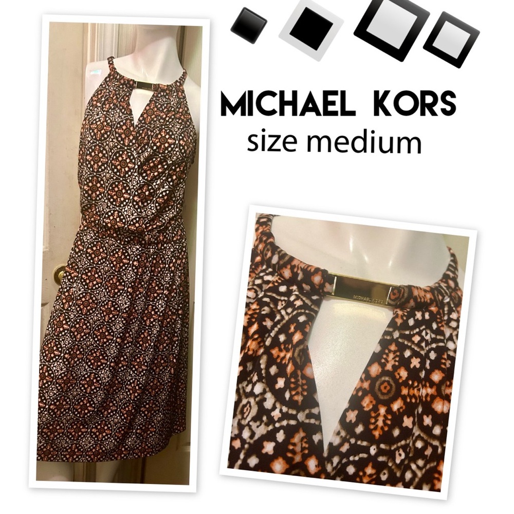 Michael Kors Brown and Black Halter Midi Dress